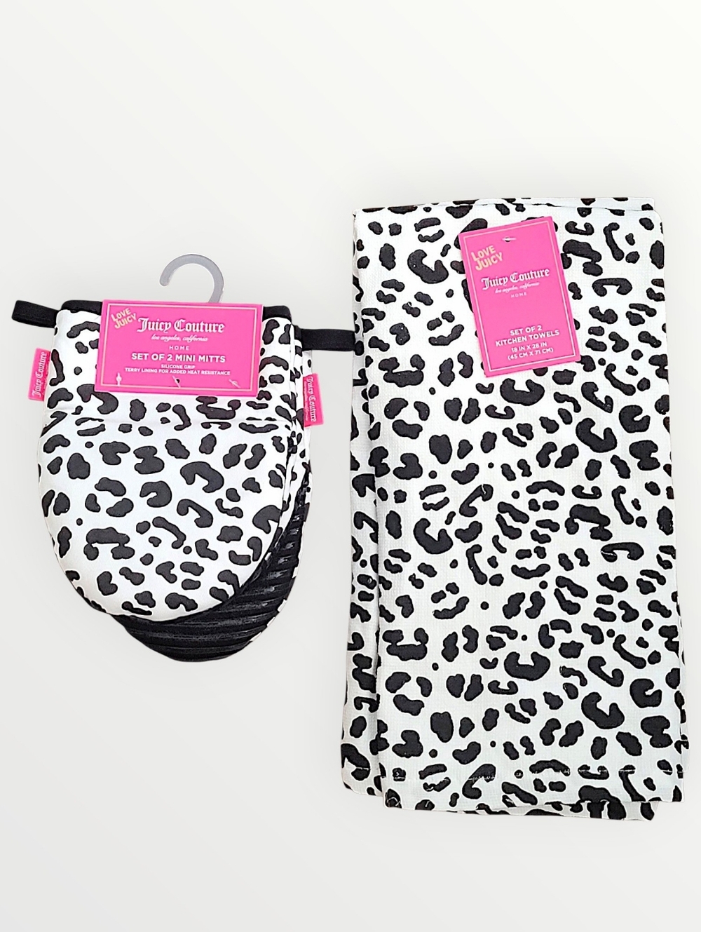 Juicy Couture Black & White Leopard Kitchen Towel & Mini Mitt Set